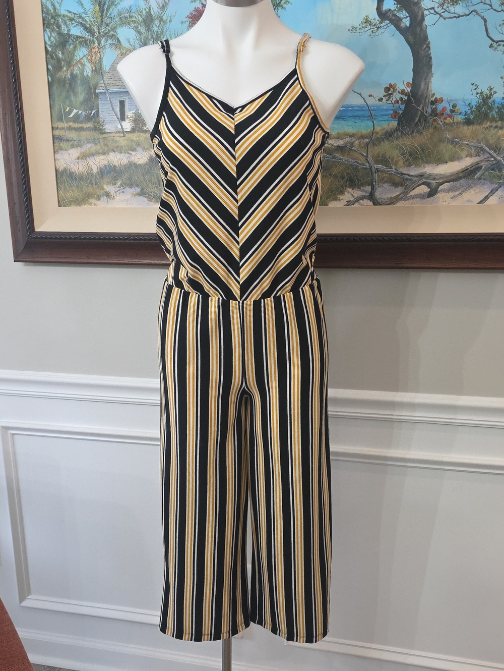 just be Black and Mustard Striped Wide-Leg Jumpsuit